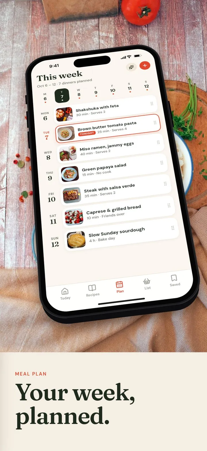 Mise screenshot: Your week, planned.