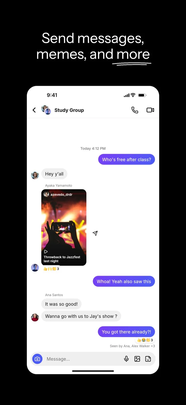 Instagram screenshot: Send messages, memes, and more