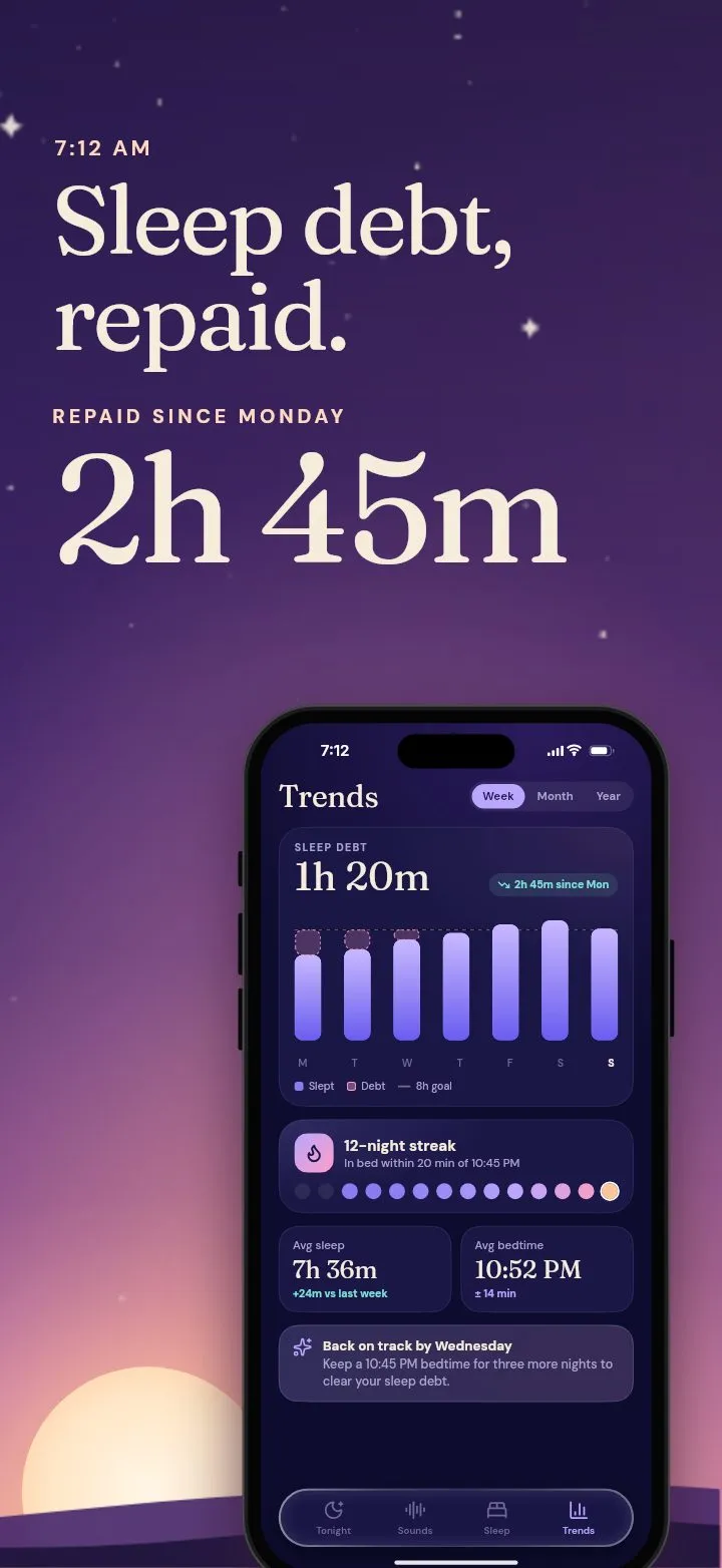 Lumen screenshot: Sleep debt, repaid.