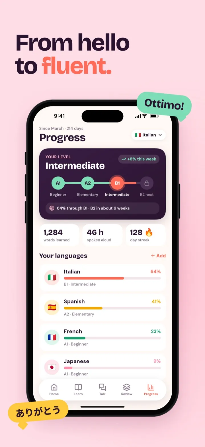 Parla screenshot: From hello to fluent.